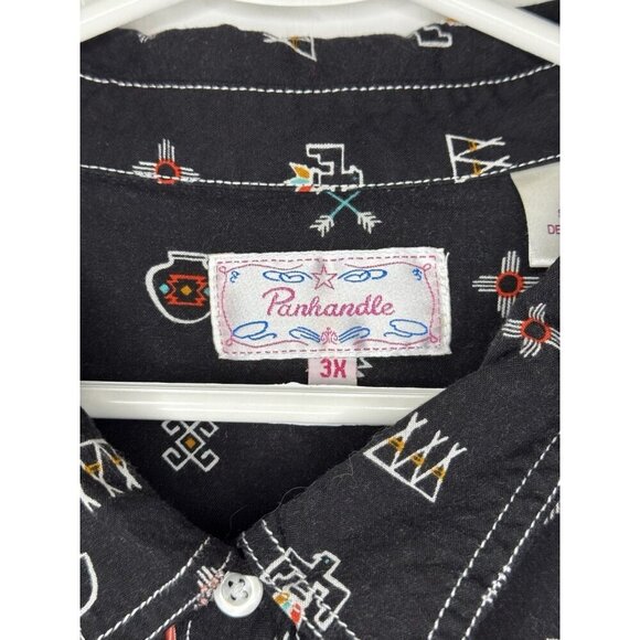 PANHANDLE Button Up Tunic Shirt Western Aztec Cowboy Rodeo Indian Soft Light 3X - Picture 3 of 8